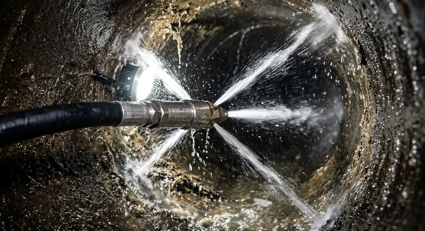 High-pressure hydro jetting nozzle cleaning sewer pipe for Storm Drain Cleaning in Port Salerno